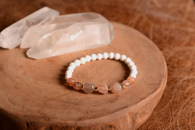 【神山晶礦】太陽膠花硨磲手串 /太陽石/玉髓/硨磲 - 手链/手环 - 水晶 橘色