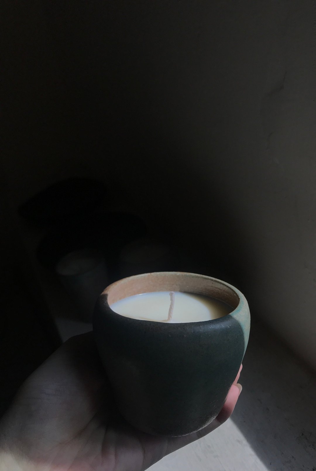 陶罐蜡烛蓝绿釉色(大) - 蜡烛/烛台 - 陶 白色