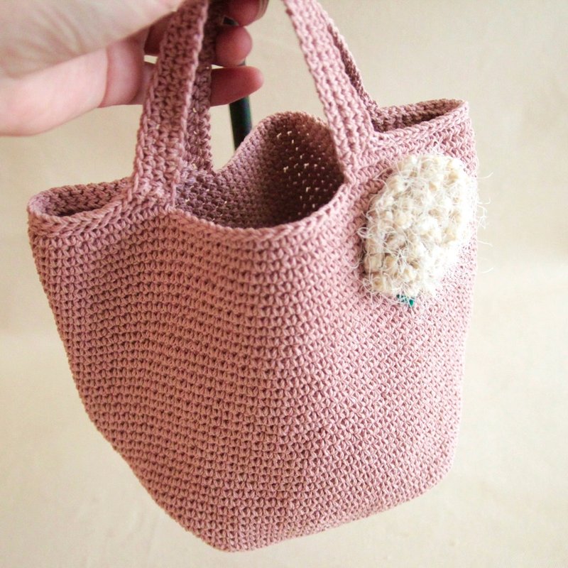 毛线编织手拿包 绣球花/烟火花小巧手提 粉色棉麻编织包 - 手提包/手提袋 - 其他材质 粉红色