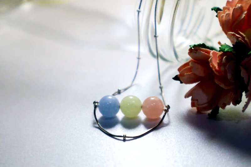 Beryl stone with Silver necklace - 项链 - 石头 多色