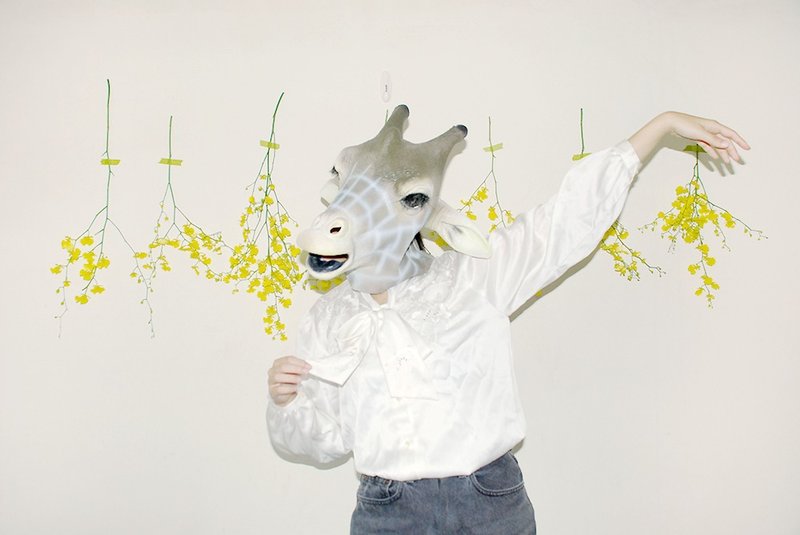 Giraffe 长颈鹿人_刺绣肩花蝴蝶领结古着衬衫 - 女装衬衫 - 聚酯纤维 白色