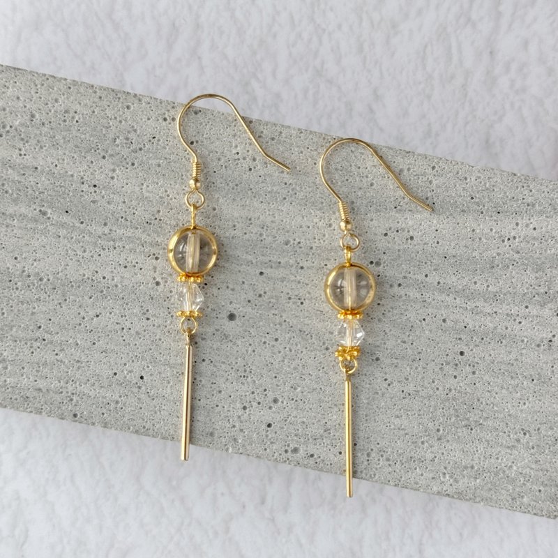 优雅贵气 白水晶 线条长条垂吊 925银镀金耳勾耳环 闺蜜 姊妹礼物 - 耳环/耳夹 - 水晶 透明