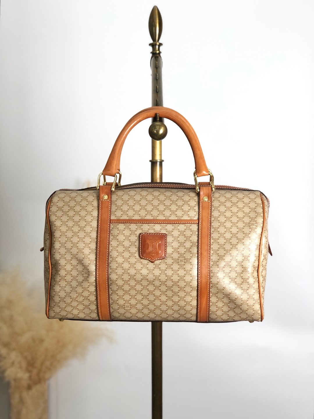 【 日本直送 名牌中古包 】CELINE  સેલિન મકાડમ હાથની થેલી બેજ બ્રાઝોન એમ્બોસ્ડ પીવીસી લેધર બોસ્ટન વિન્ટેજ ud4tv5 - 手提包/手提袋 - 防水材质 咖啡色