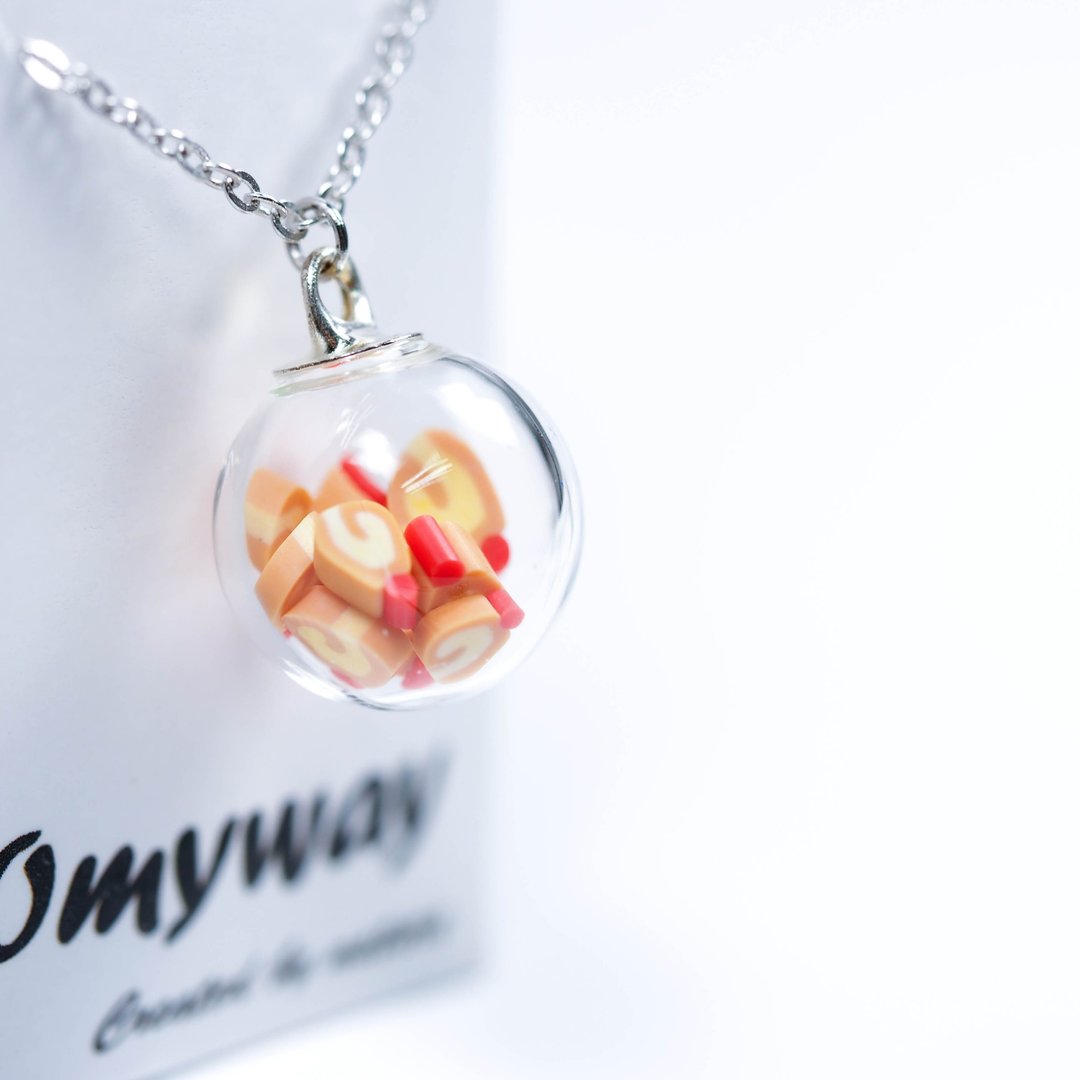 爱家作-OMYWAY瑞士卷反转再反转玻璃球颈链1.4cm - 颈链 - 玻璃 白色
