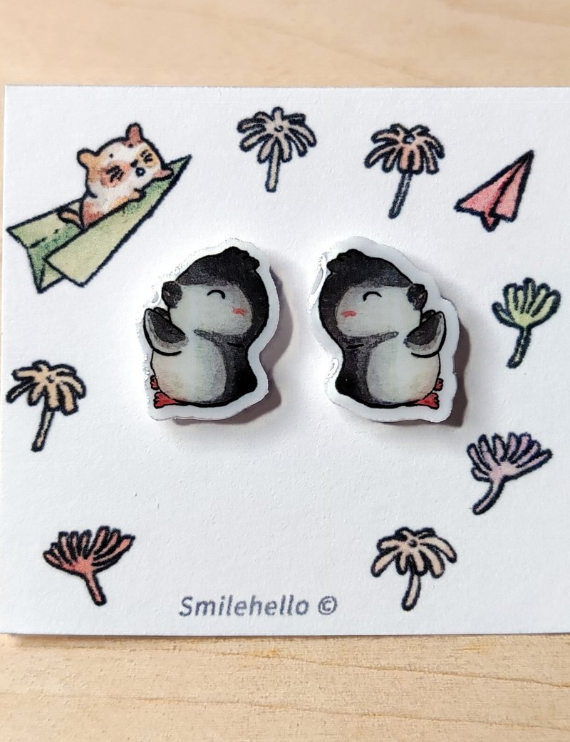 耳针/耳夹/耳环 手工制作 灰企鹅 - 一对 - 耳环/耳夹 - 其他材质 多色