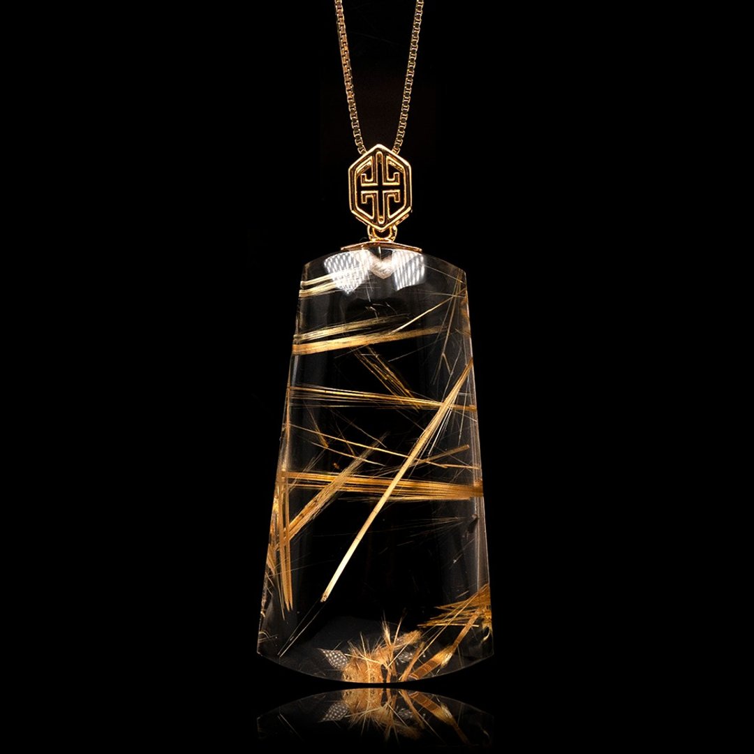 【正佳珠宝】金钛晶 顶级净透无事牌 11.2g 金钛晶吊坠 - 项链 - 半宝石 多色