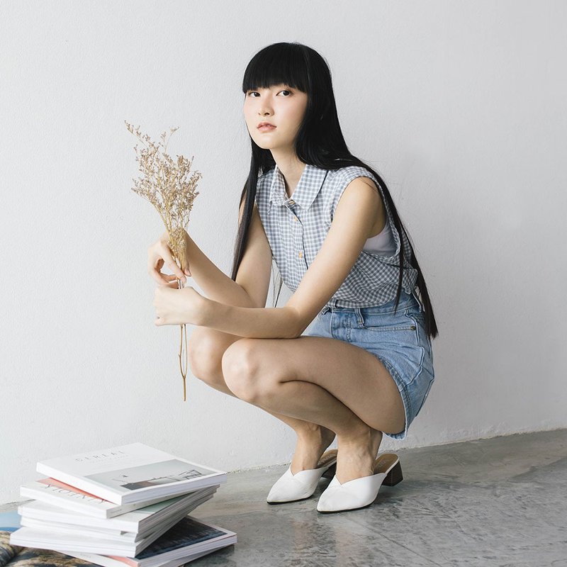 SHIP // blue grey check // women sleeveless - 女装背心 - 棉．麻 蓝色