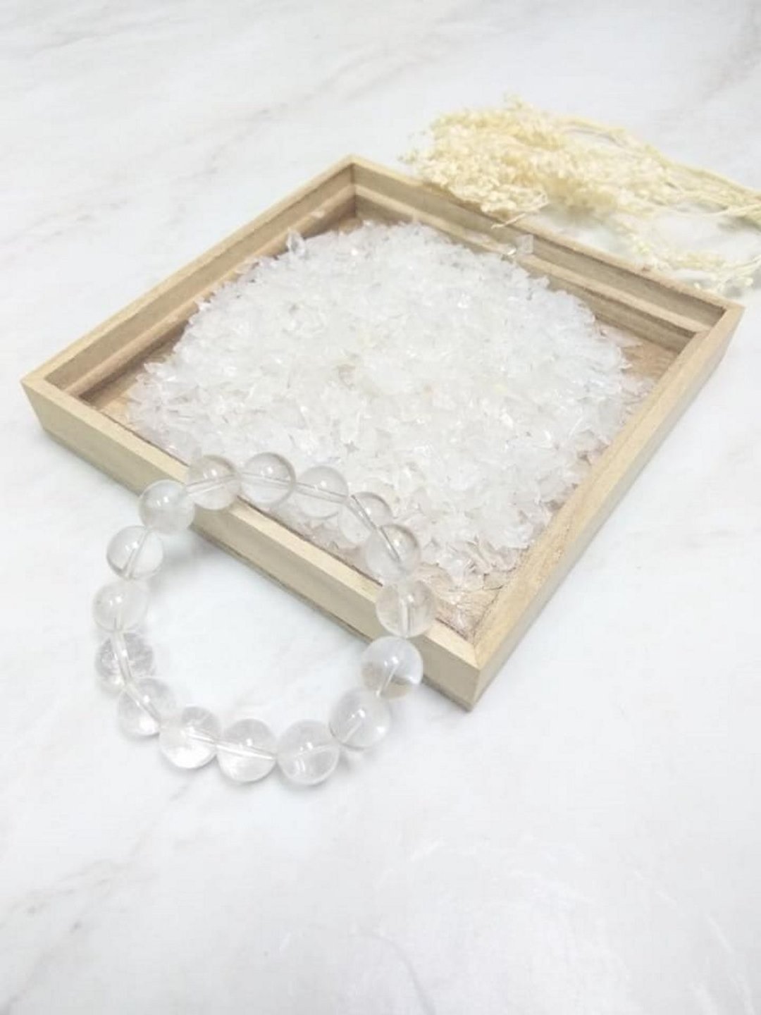【疗愈组合】白水晶. 消磁 石  木盒 祝福 水晶 矿石 情人节礼物 - 手链/手环 - 水晶 透明