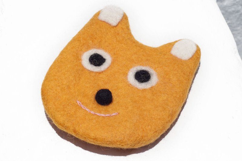 羊毛毡小物袋/羊毛毡收纳袋/零钱包/悠游卡套/羊毛毡钱包-橘色熊 - 零钱包 - 羊毛 橘色