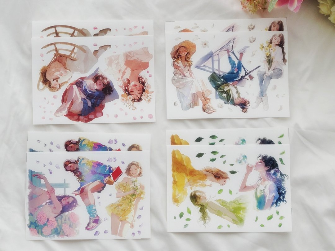 Spring Series - Whisper female sticker 4MIX PET (philip's store) - 贴纸 - 纸 多色