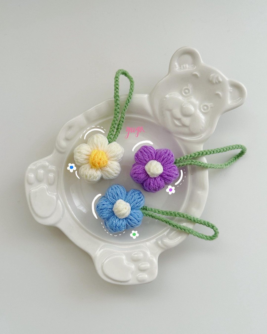手工钩针泡芙小花 吊饰 钥匙挂饰 - 吊饰 - 棉 