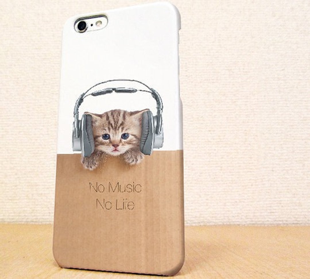 iPhone5 case iPhone5s case iPhone6 case iPhone6s case iPhone6 Plus case iPhone6s Plus case GALAXY case Cats No Music No Life - 手机壳/手机套 - 塑料 白色