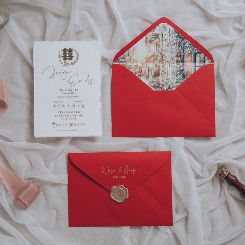 复古手抄喜帖 C - 喜帖 - 纸 白色