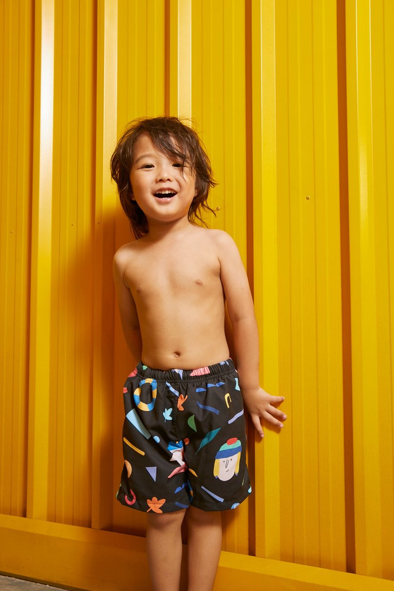 Beach Babe & Beach Boy : Baby & Adult Swim Trunks : NY Black Summer Printing - 泳衣/游泳用品 - 其他材质 黑色