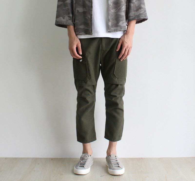 华夫纹理裤 - 男士长裤 - 聚酯纤维 绿色