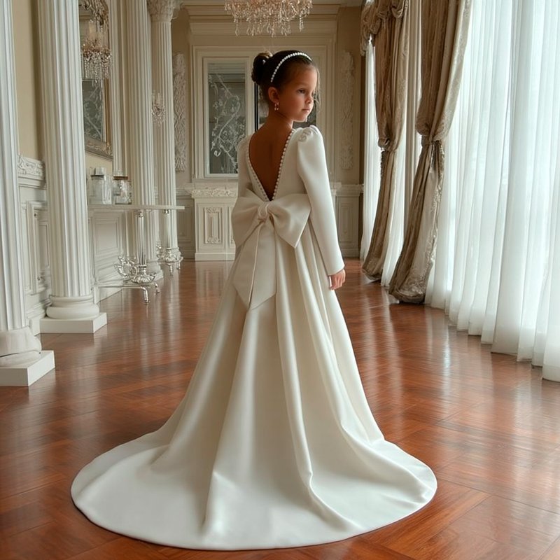 适合婚礼 生日 音乐会等场合的带珍珠缎面花童礼服 - 童装礼服/连衣裙 - 其他材质 多色