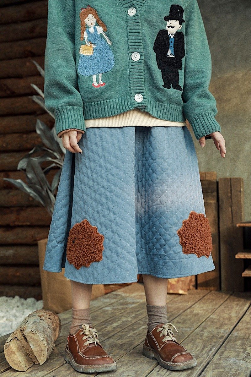 【绿野仙踪】卷毛狮的小眼睛 蓝色衍格 挺括伞裙 - 裙子 - 棉．麻 