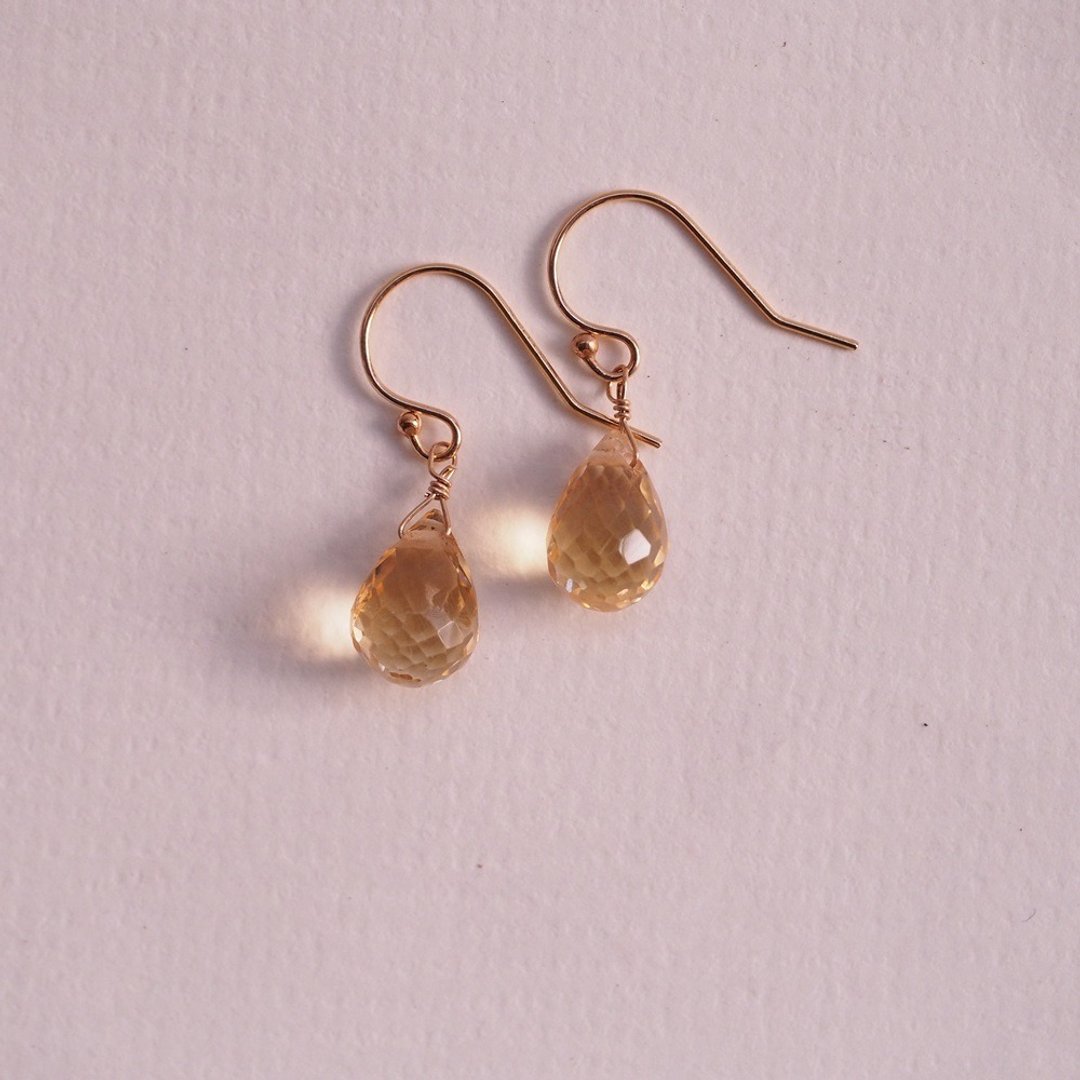 14K GF 天然黄水晶 大颗 明亮式凤梨型切割 Citrine 手工耳环 - 耳环/耳夹 - 水晶 黄色