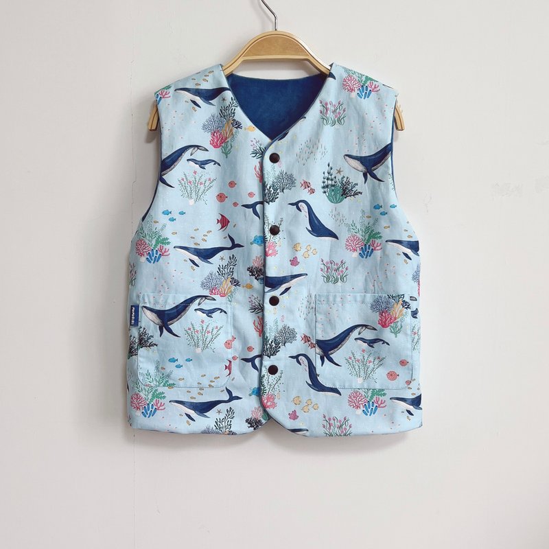 无帽背心 海中悠游 - 童装上衣 - 棉．麻 蓝色
