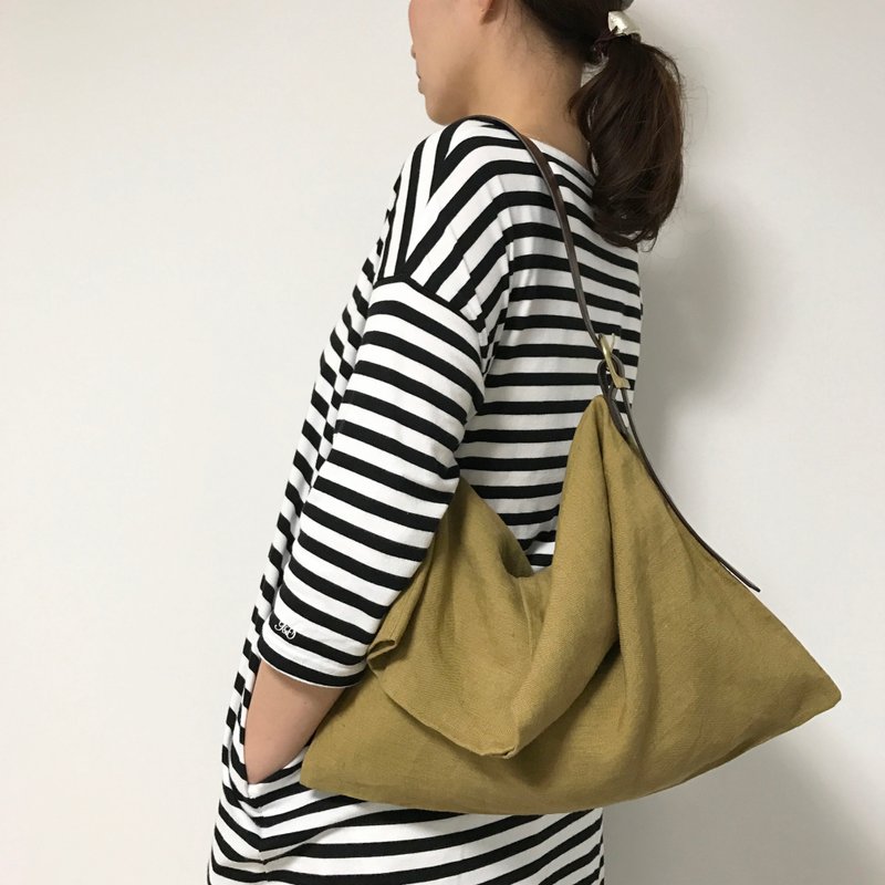3 WAY linen bag (ocher) - 侧背包/斜挎包 - 棉．麻 黄色