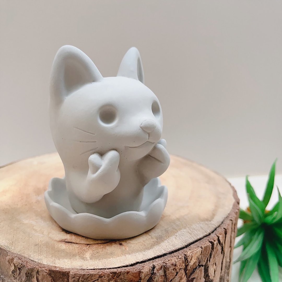 【圣诞精选】啾咪猫猫 植物小盆 水泥盆器 交换礼物 - 植栽/盆栽 - 水泥 灰色