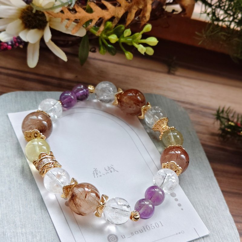 【彩发晶×紫水晶×黄水晶×白水晶手链 】招贵人事业运 - 手链/手环 - 水晶 咖啡色
