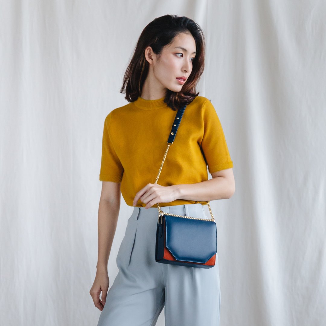 PANDORA SMALL - SMALL MINIMAL WOMAN LEATHER SHOULDER BAG- NAVY/BLUE - 侧背包/斜挎包 - 真皮 蓝色
