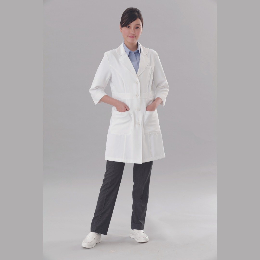 丝质手感抗皱纳米抗菌医疗级制服医生袍中医袍中袖医科 - 女装休闲/机能外套 - 聚酯纤维 白色