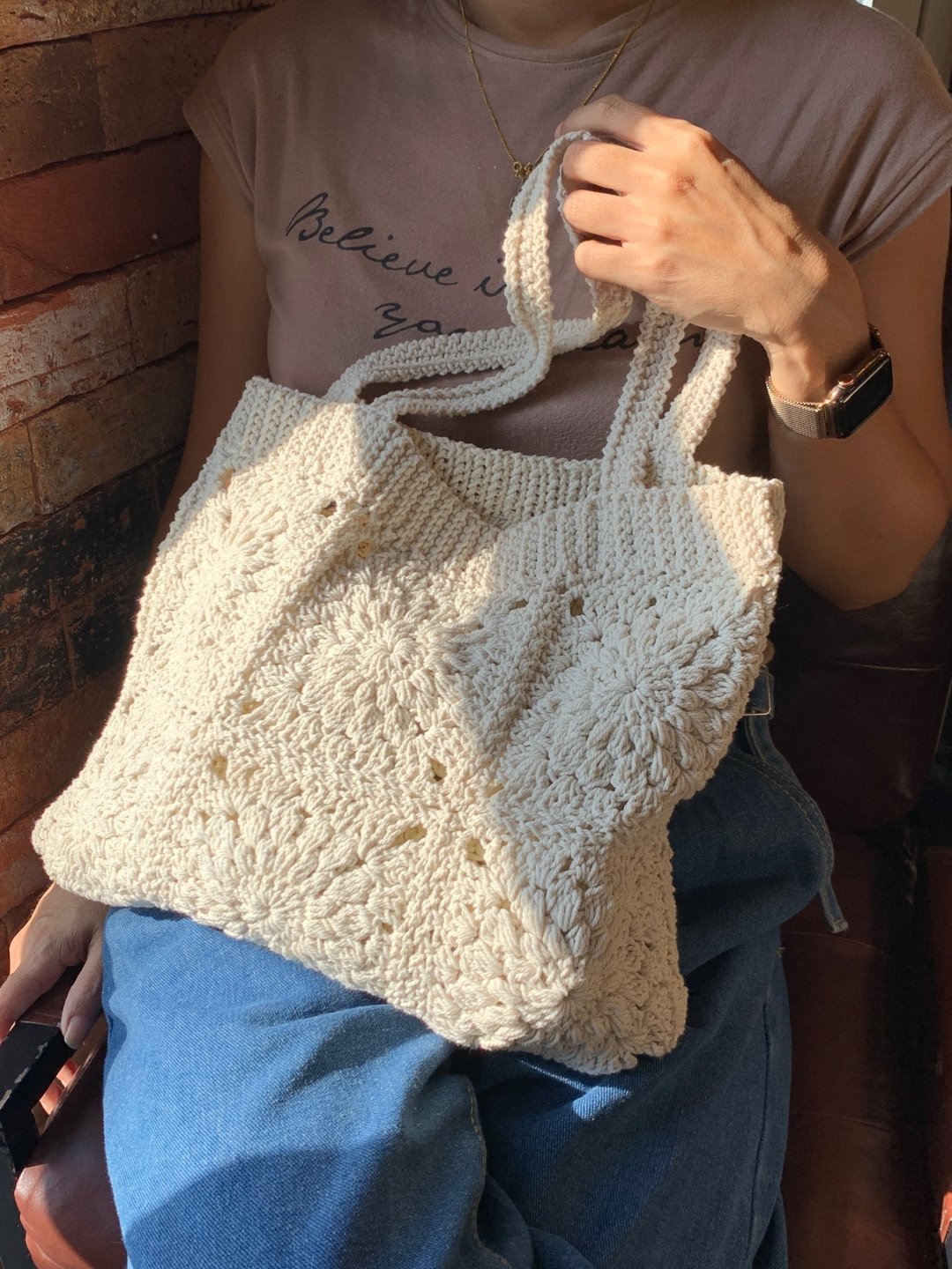 Sunburst Tote - 手提包/手提袋 - 棉 白色