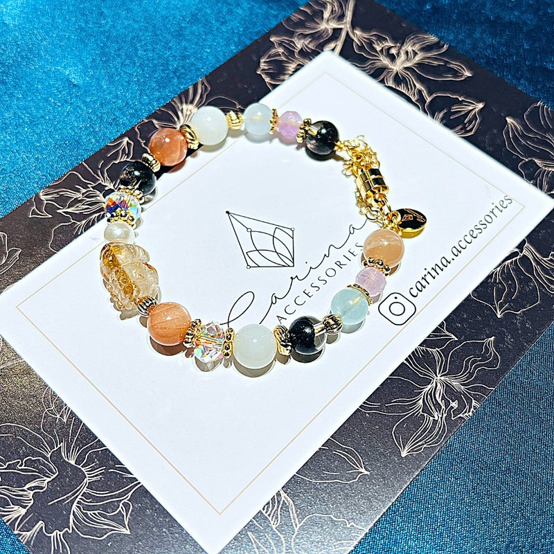 开运水晶手链 薰衣草紫水晶 钛晶 貔貅 月光石 绿幽灵 生命灵数 - 手链/手环 - 水晶 金色