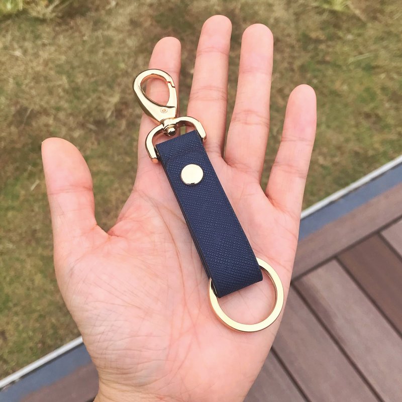 【钥匙/锁匙挂饰】蓝色十字纹牛皮/简约风格/免费定制化压字 - 钥匙链/钥匙包 - 真皮 蓝色