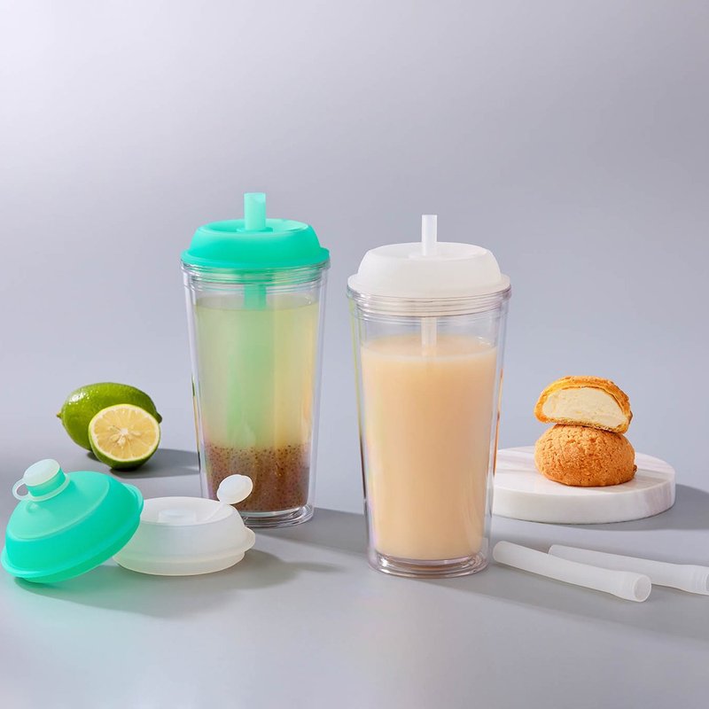 【2入优惠】YCCT啵啵杯710ml - 可收纳吸管的双层吸管杯 - 水瓶/水壶 - 塑料 多色