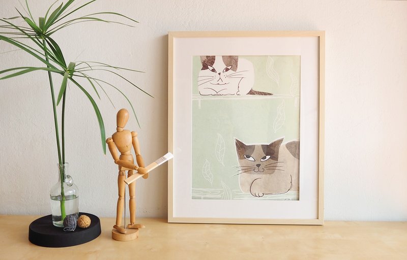 Poster two cat with blue wall - 海报/装饰画/版画 - 纸 蓝色