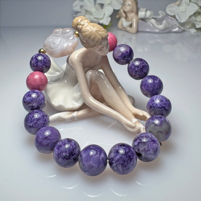G48 精品级油画风 玉化 紫龙晶 11.3mm 设计款 独一无二 手珠 - 手链/手环 - 玉石 紫色
