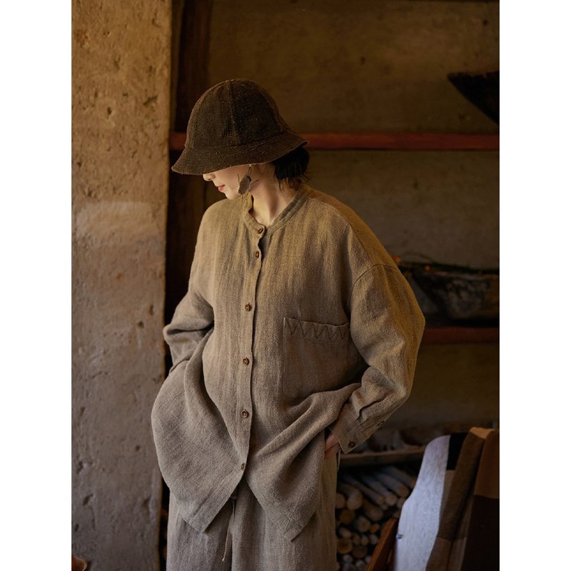粗支雨露麻稀有纺纱工艺中式文艺简约大衬衫外套 - 女装衬衫 - 棉．麻 