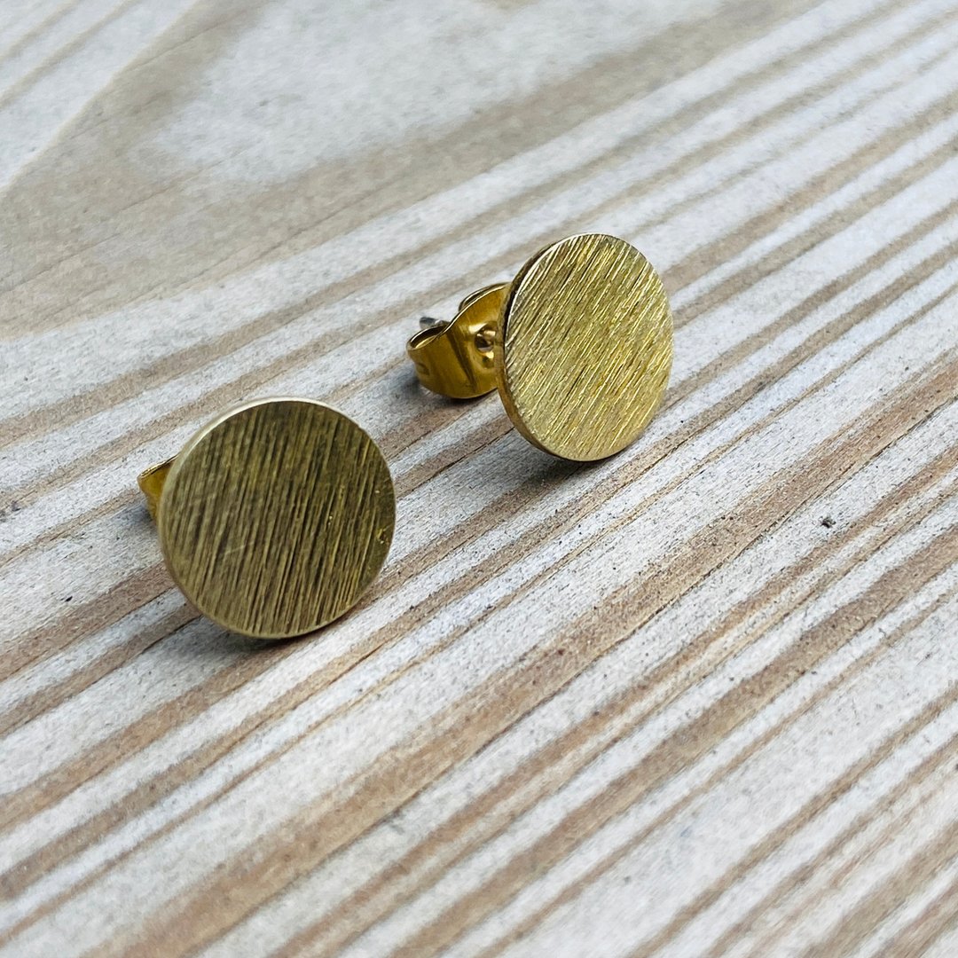 黄铜 圆形 耳针 可定制姓名 S115 - 耳环/耳夹 - 铜/黄铜 金色