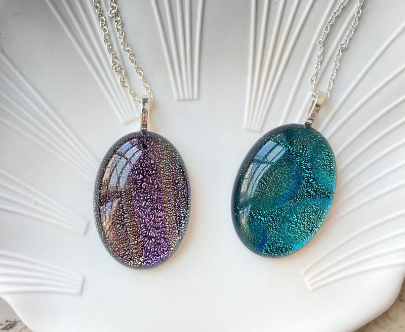 日本琉璃云彩贝壳项链925项链纯银戒指裸石宝石轻珠宝半宝石 - 项链 - 宝石 多色