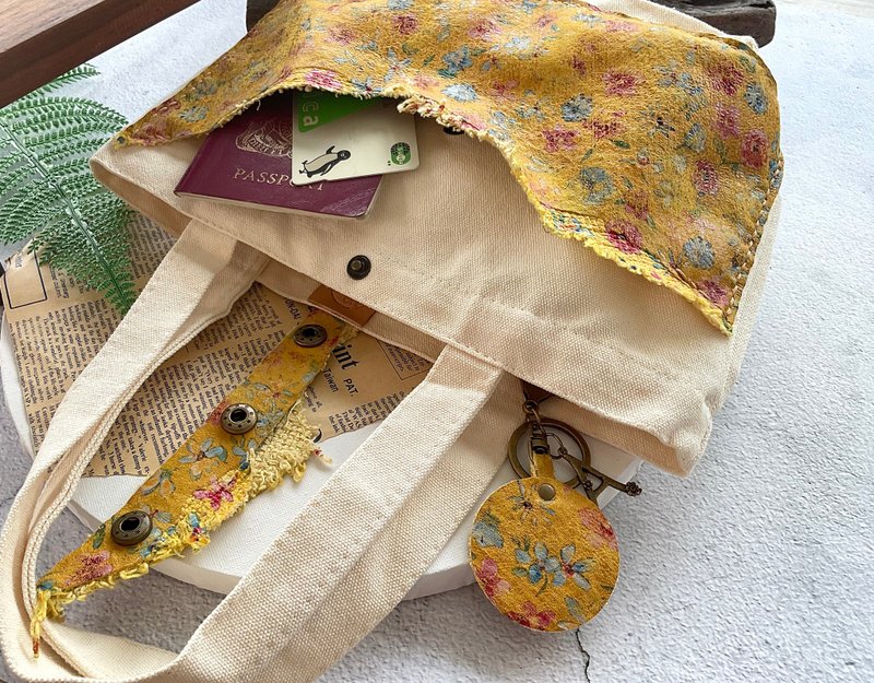 简约实用 厚布袋拼意大利花纹羊革 耐用 手提袋 - 手提包/手提袋 - 棉．麻 多色