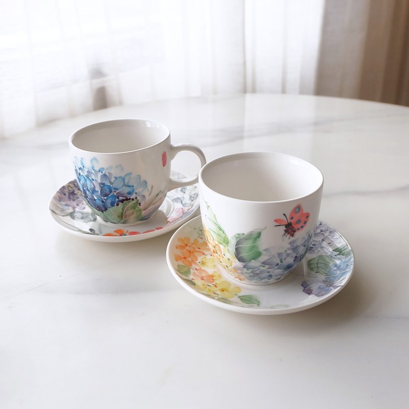 手工烧制。春暖花开手绘咖啡杯盘组结婚乔迁。交换礼物 - 茶具/茶杯 - 瓷 