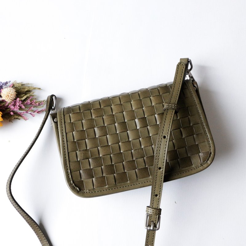 2 用 手编皮革斜挎包 单肩包 成人休闲包款 旅行 棕色 - 侧背包/斜挎包 - 真皮 绿色