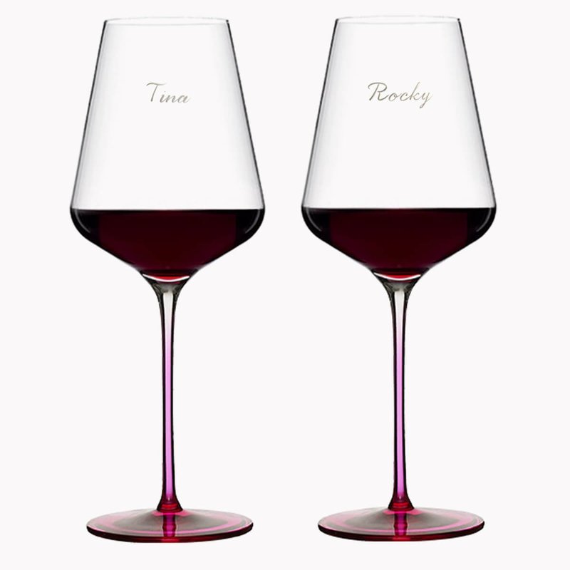 (一对价) 645cc 梦幻樱粉水晶红酒对杯 婚礼刻字酒杯定制送礼 - 酒杯/酒器 - 玻璃 粉红色