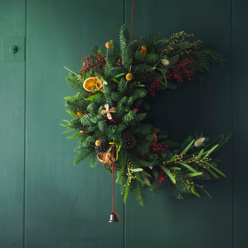 圣诞弦月花圈 | 交换礼物 | 圣诞布置 | 节日送礼 | 圣诞节礼物 - 干燥花/捧花 - 植物．花 绿色