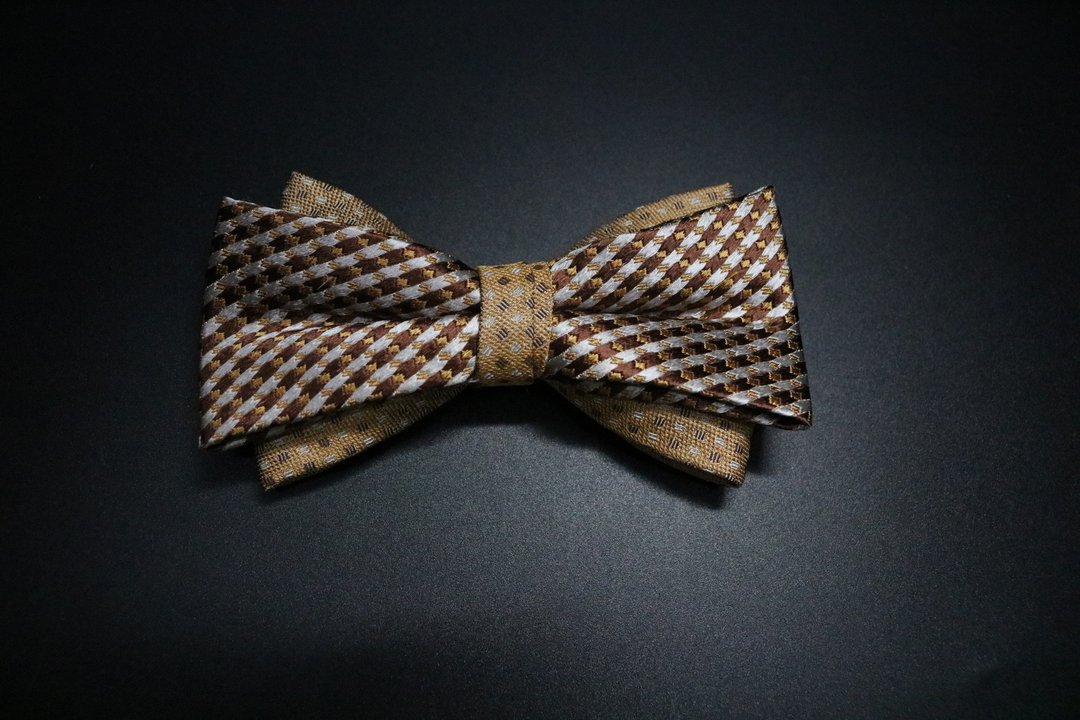 金色复古编织纹领结/时尚穿搭蝴蝶结婚礼礼服 - 领带/领带夹 - 丝．绢 金色
