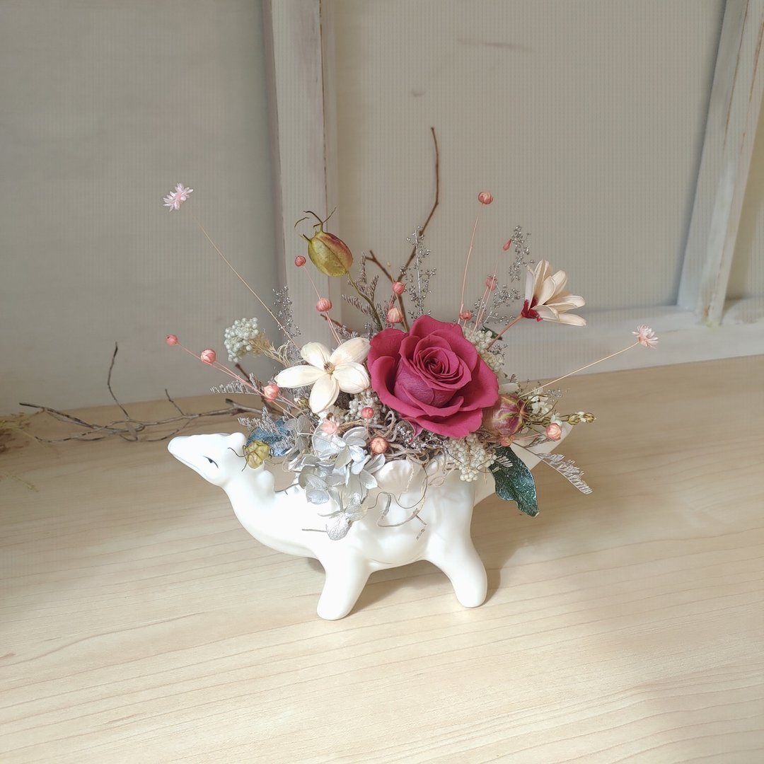 永生盆花 恐龙样式 不凋花 永生花 干燥花 特殊花器 - 干燥花/捧花 - 植物．花 红色