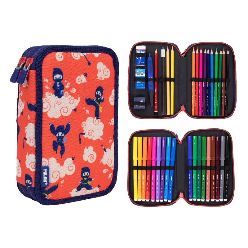 【MILAN】随行画笔袋着走 功夫忍者 双层式 生日 毕业 圣诞 礼物 - 铅笔盒/笔袋 - 棉．麻 红色