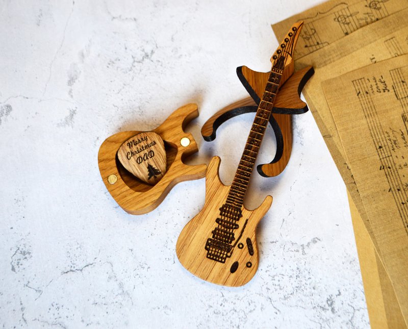 吉他拨片盒，吉他手个性化木制吉他拨片架 - 吉他配件 - 木头 多色