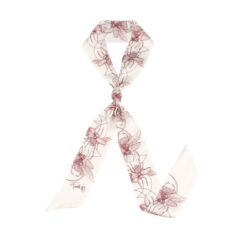 双成记 | 艺术家限量合作款 | 甲虫生命印花真丝斜纹窄丝巾skinny scarf - 丝巾 - 丝．绢 白色