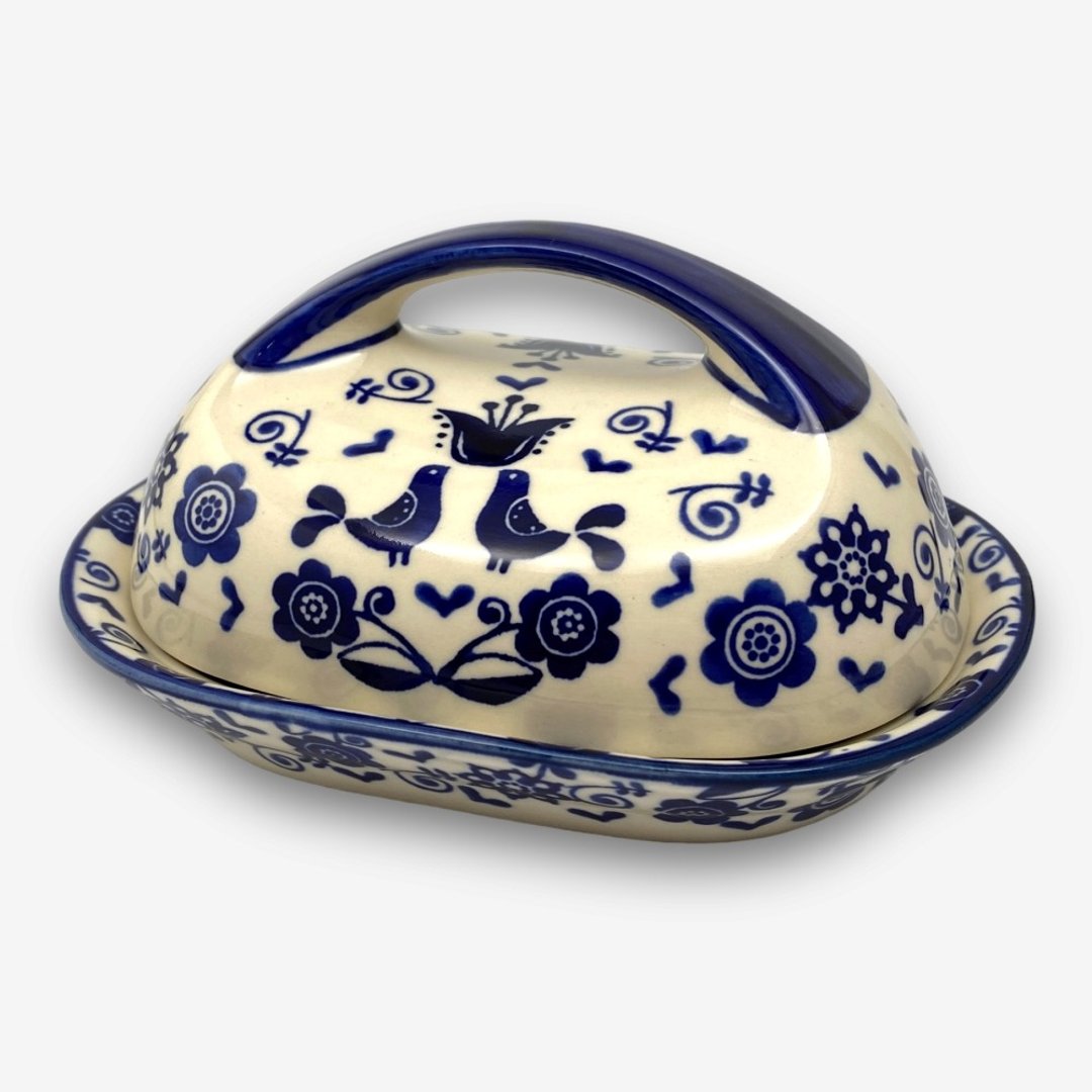 波兰手绘手工陶-奶油盅 17cm 传统沃维奇系列 入门款 - 盘子/餐盘/盘架 - 陶 白色