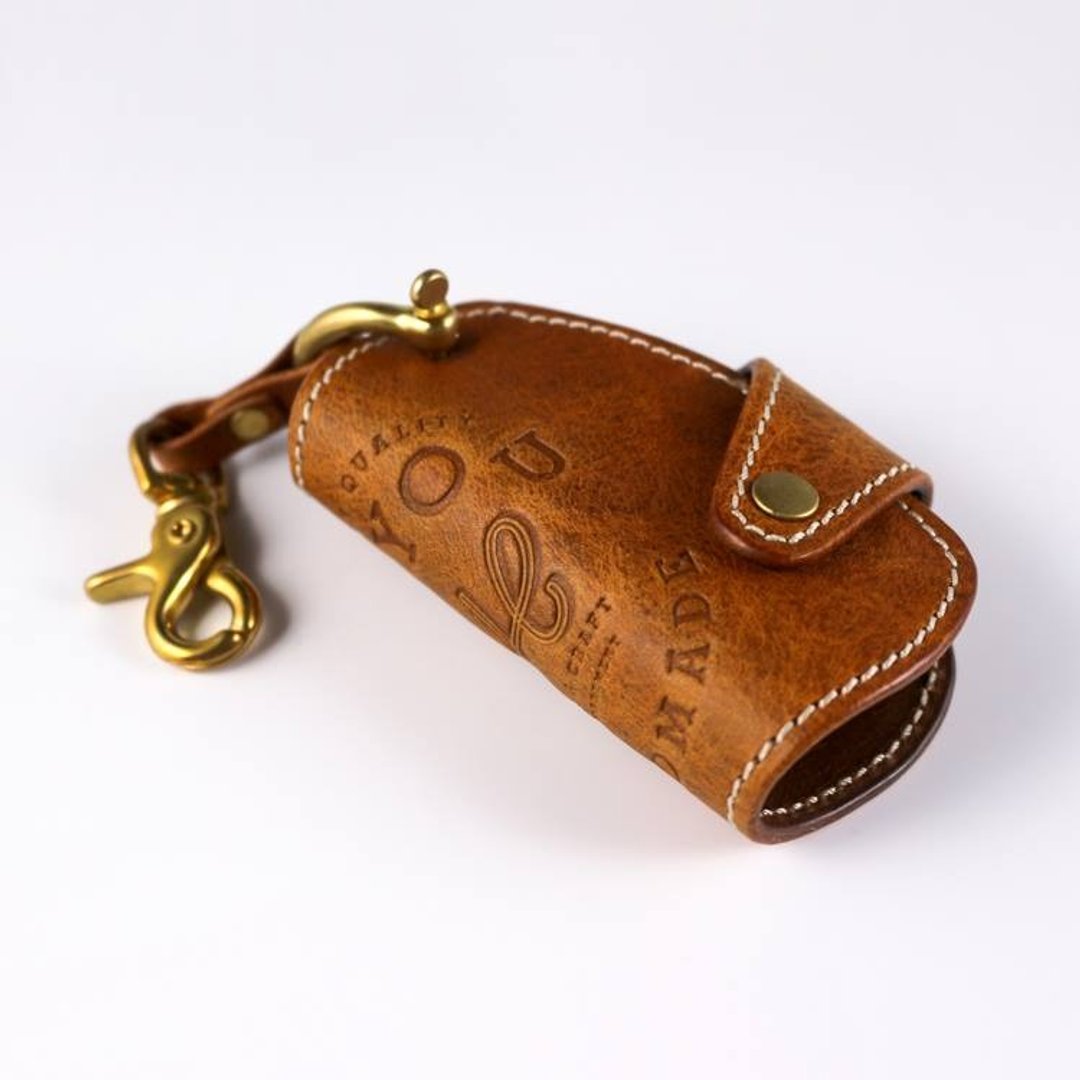 Leather Key Holder 皮革钥匙套-橘褐 - 钥匙链/钥匙包 - 真皮 橘色