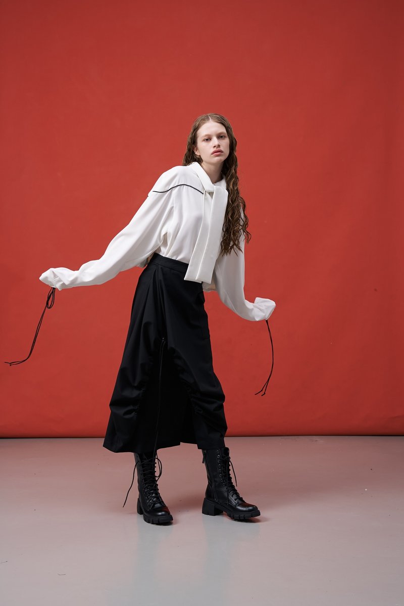 长裙/可抽皱/假两件/A字裙/口袋/INF/SS25 - 裙子 - 聚酯纤维 黑色